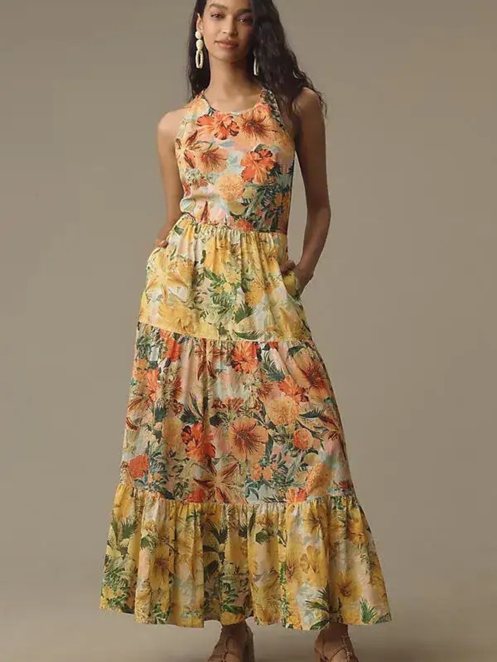 Pilcro Anthropologie Floral Strappy Back Maxi Sundress Size Medium • NWOT